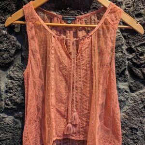 Women's Sleeveless Lace Top - Coral